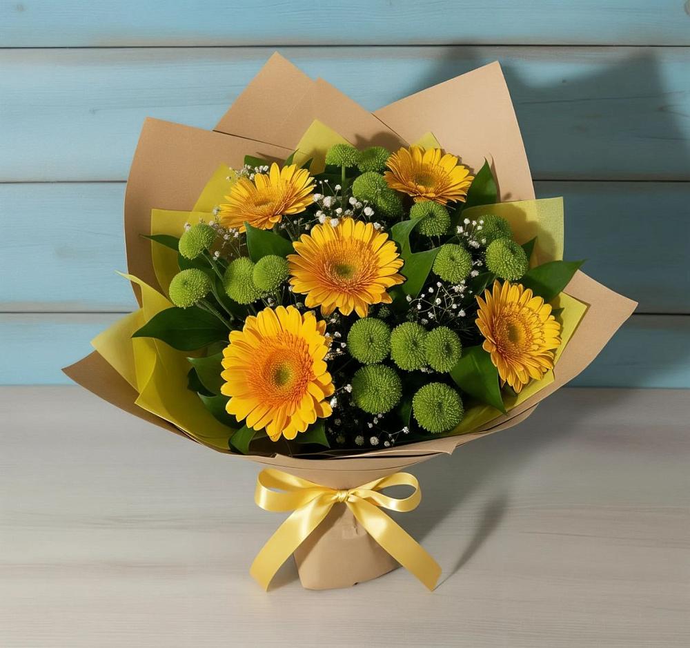 Букет цветов из: Герберы и Хризантемы в Стрежевом