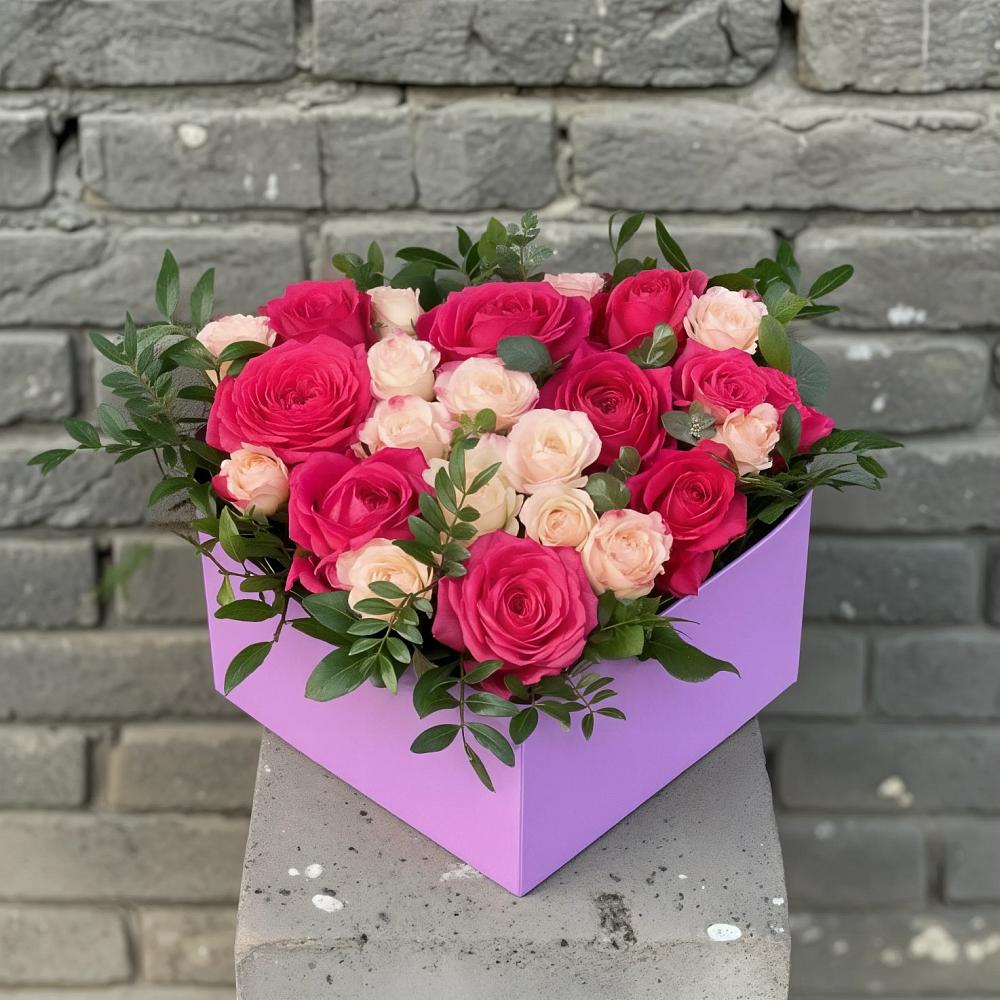 Цветочная композиция из Розы в коробке в Стрежевом